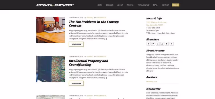 Tema Potenza, template one-page business