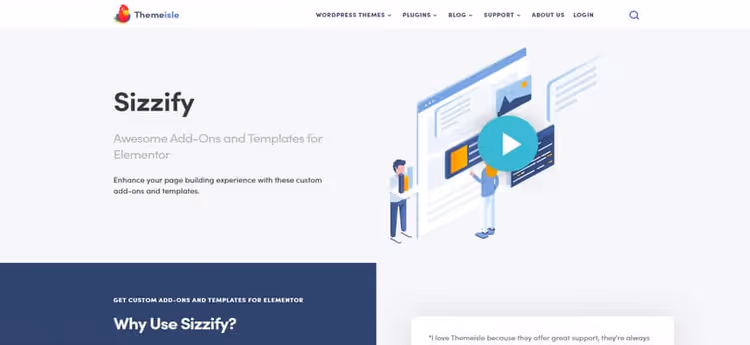 Template Sizzify, widget Themeisle per Elementor