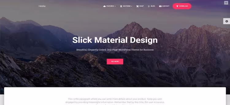 Tema Hestia, homepage con Material Design