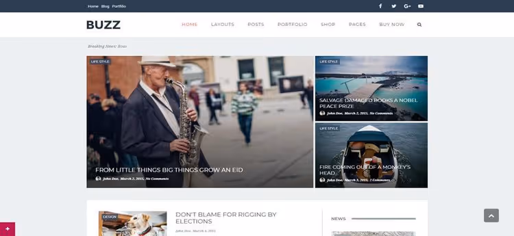 Tema Buzz, layout rivista con Revolution Slider
