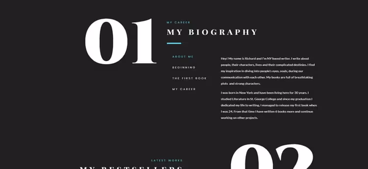 Template Novelistic, one-pager per scrittori