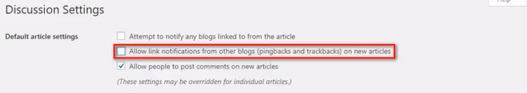Настройка отключения трекбэков в разделе обсуждения WordPress