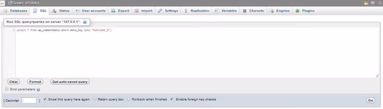 SQL-kysely Akismet-tietojen löytämiseksi kommenteista