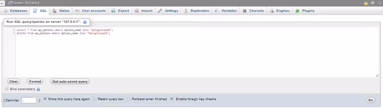 SQL-kysely Gravity Formsin wp_options-taulun puhdistamiseksi