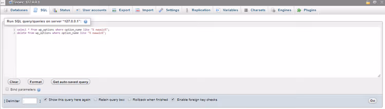 SQL-kysely EWWW Image Optimizer -asetusten puhdistamiseksi