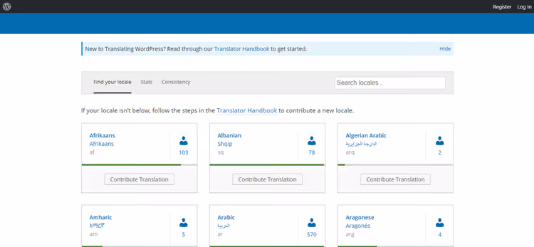 Lista de idiomas no projeto de tradução do WooCommerce