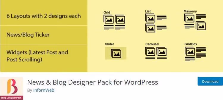 News and Blog Designer Pack plugin uudiste kuvamismallid
