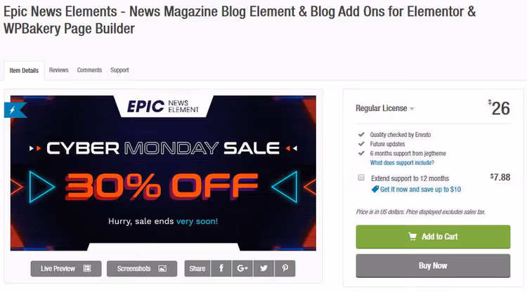 Epic News Elements uudisteküljendused Elementor ehitajale