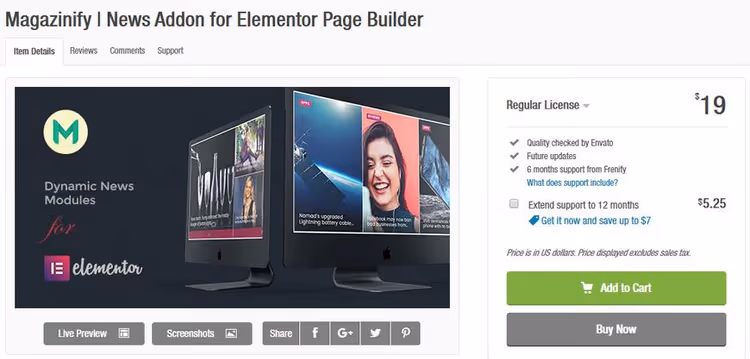 Magazinify uudisteajakirja plokid Elementor ehitajas
