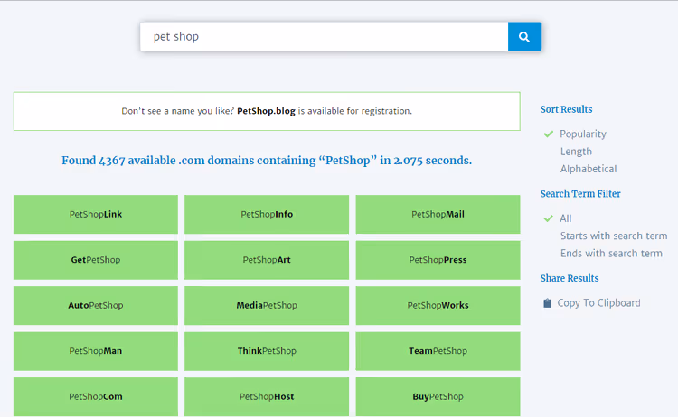 Lean Domain Search results from Automattic