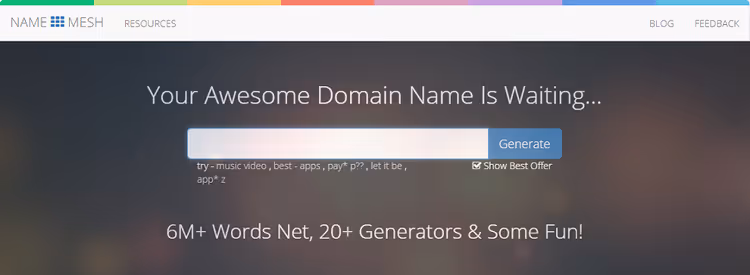NameMesh main page with search bar