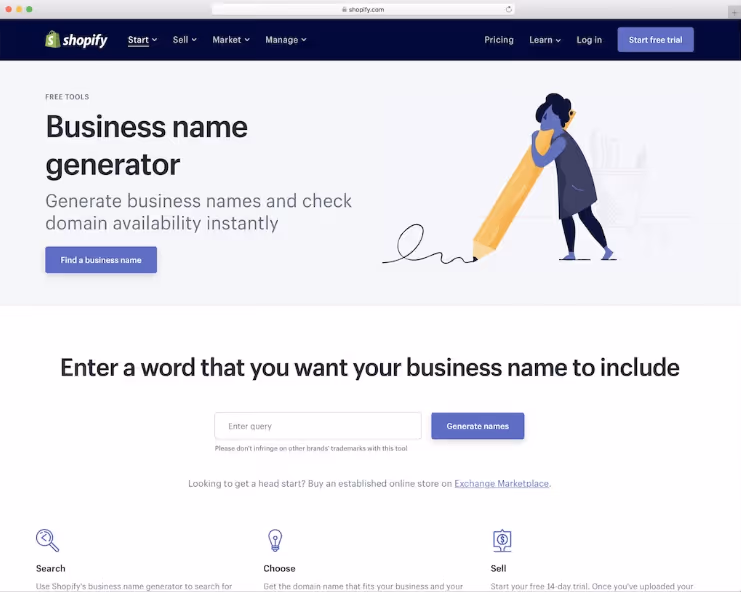 Shopify business name generator with generated name examples