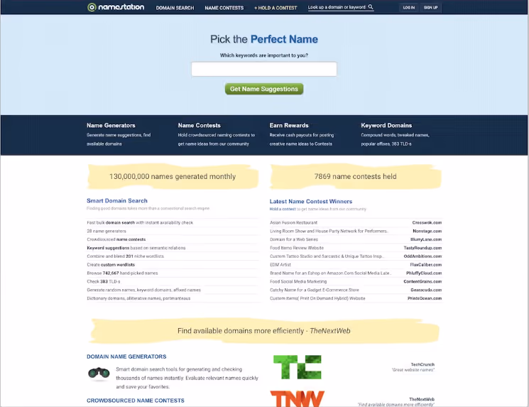 NameStation domain name search results