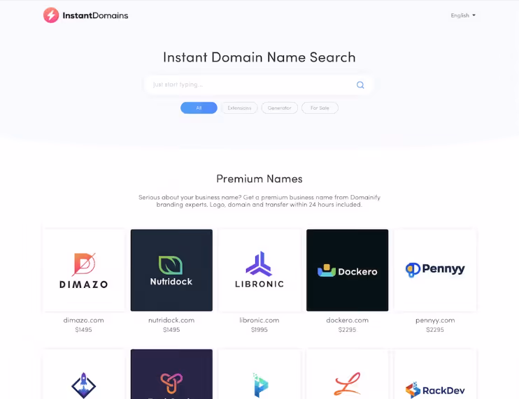 InstantDomains domain search interface