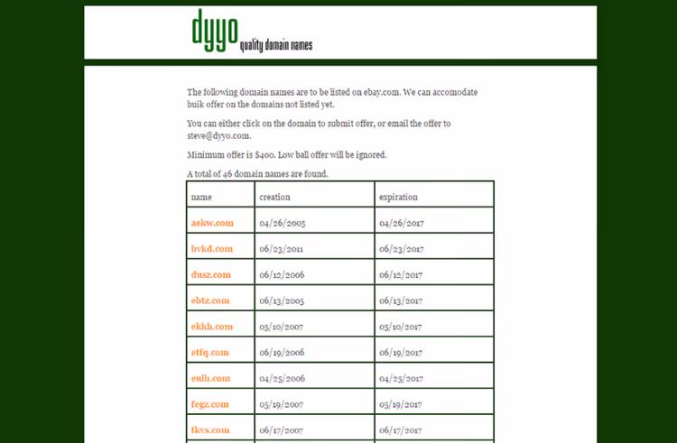 Four-letter domain search in Dyyo