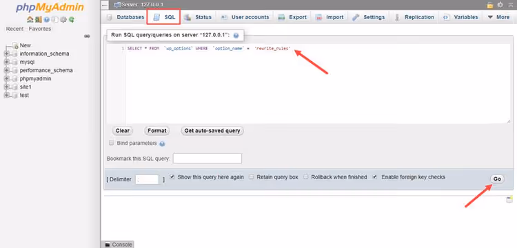 Das rewrite_rules-Feld in phpMyAdmin bearbeiten