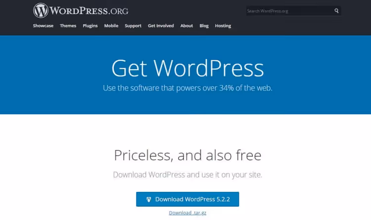 Conteúdo do arquivo WordPress extraído com pastas de sistema e ficheiros