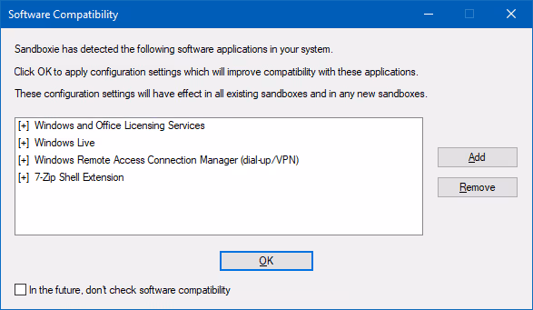 Sandboxie initial setup wizard