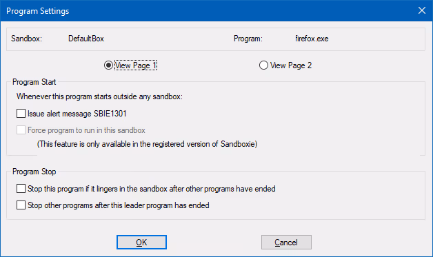 Context menu for a process in Sandboxie sandbox