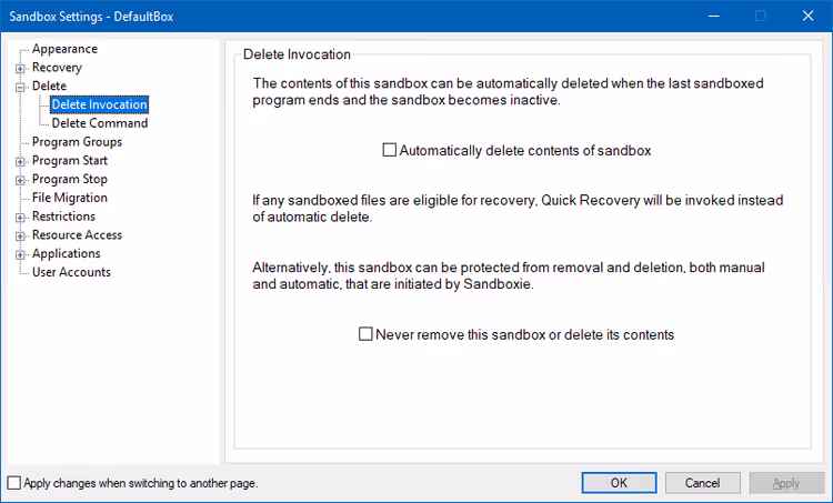File transfer tab in sandbox settings