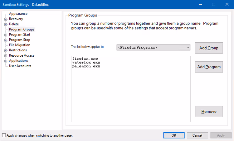 File system restriction parameters in sandbox
