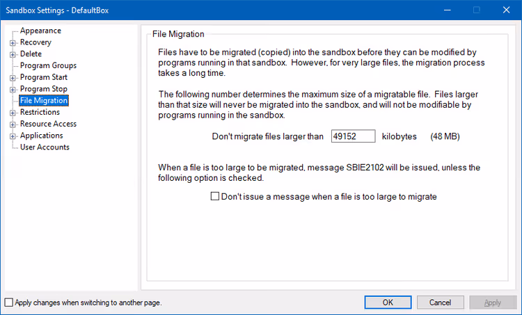 Advanced restriction settings for applications