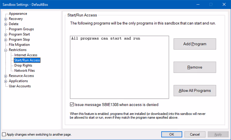 List of file and library access restrictions