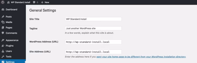 WordPress address and site address fields match