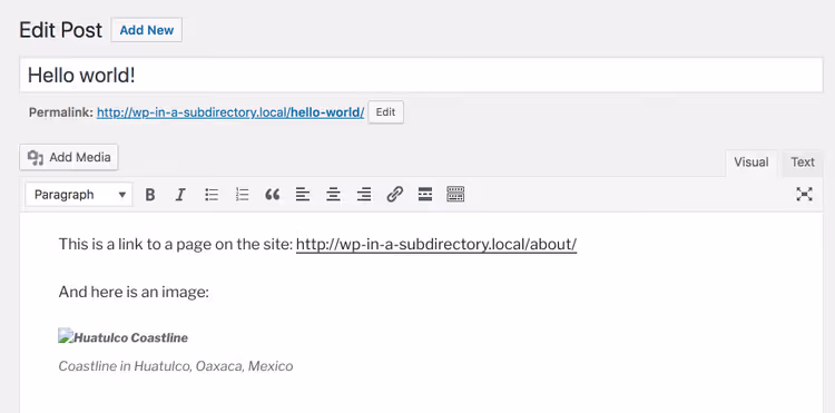 Post content after cleaning subdirectory from database