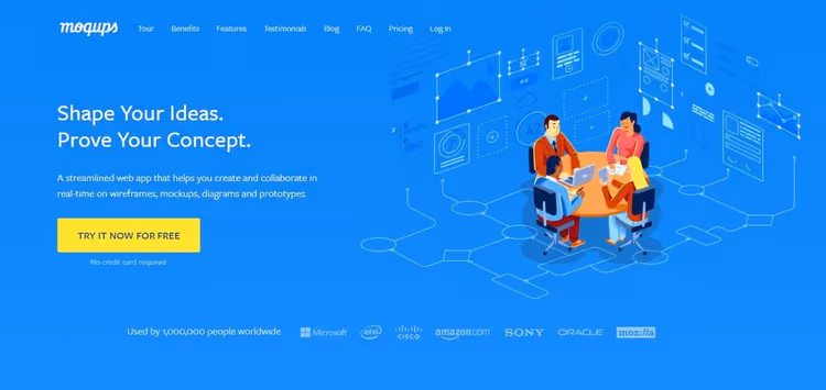 Moqups nettgrensesnitt for layout og prototyper