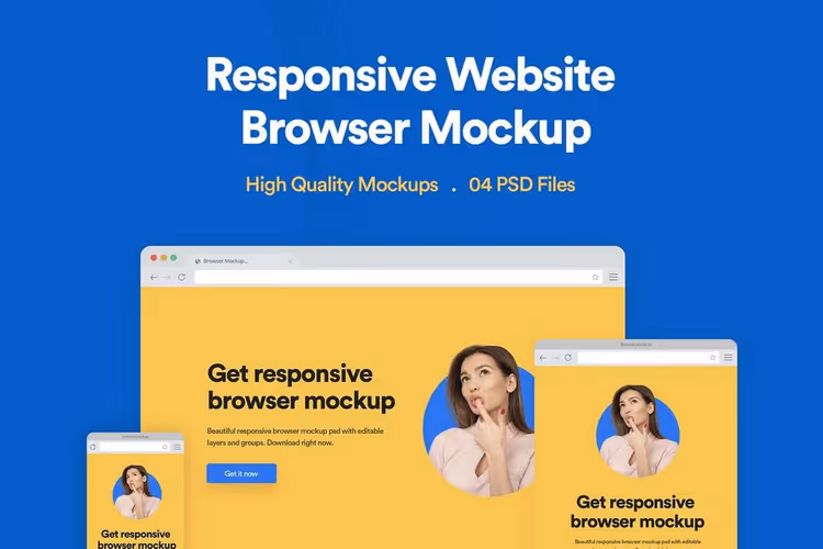 PSD-nettlesermockup med nettsidedesign på desktop og nettbrett