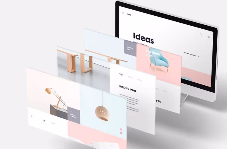 Gratis 3D-mockup av nettside på stasjonær skjerm
