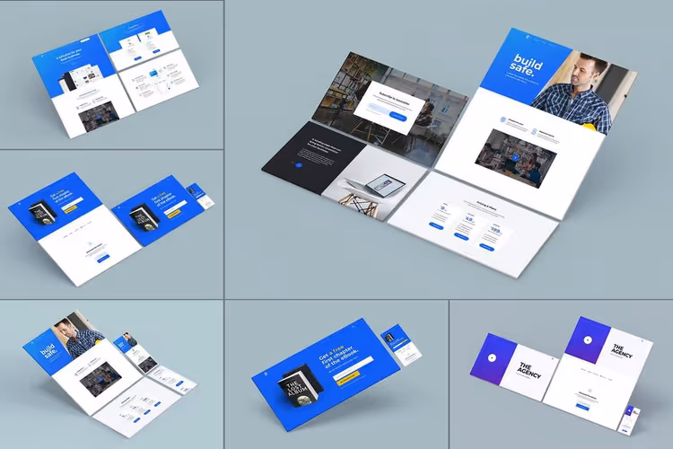 Responsive PSD-mockuper av nettside med seksjonsvis presentasjon