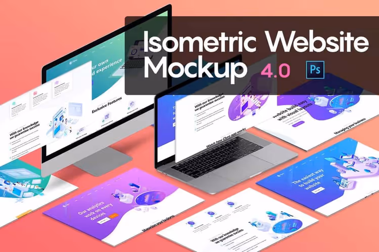 Ti isometriske PSD-mockup-maler for nettside