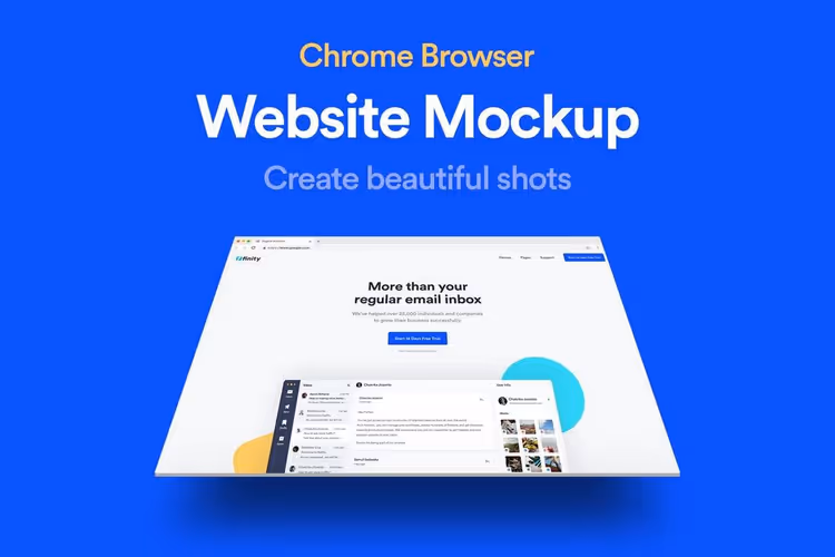 PSD-mockup av Chrome-nettleser med tredimensjonalt perspektiv