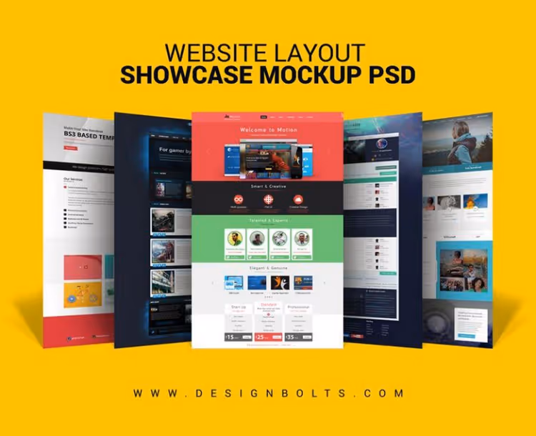Kvalitets-gratis PSD-mockup av nettside med smartobjekter