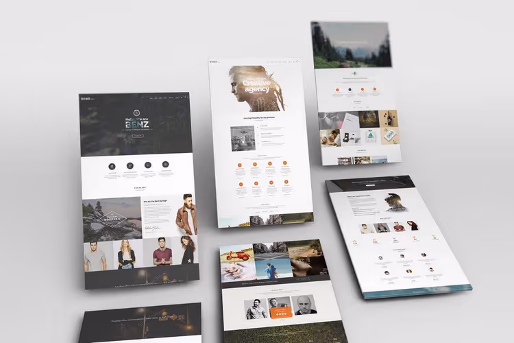 Perspektiv-PSD-mockup med to presentasjonsvisninger