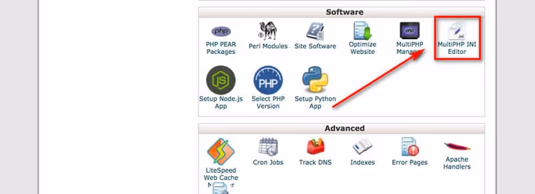 MultiPHP INI Editor in cPanel mit PHP-Einstellungen