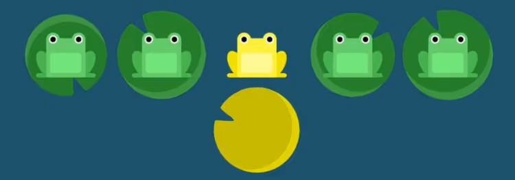 Flexbox Froggy game interface with frogs and lily pads
