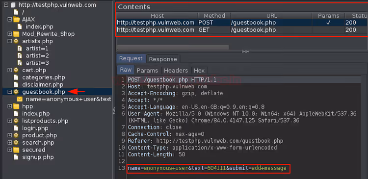 Arborescence d'URL dans le panneau gauche de l'onglet Cible avec sélection de répertoire