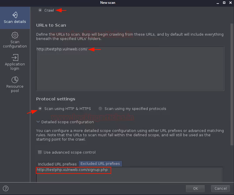 Champ Préfixes d'URL exclus dans les paramètres de portée de l'analyse