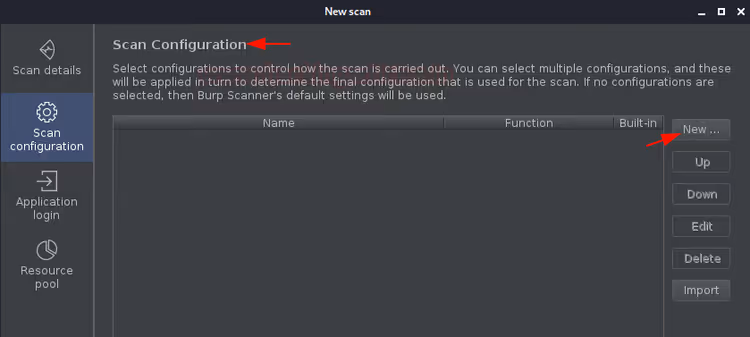 Bouton Nouveau dans la section Configuration de l'analyse pour créer un profil