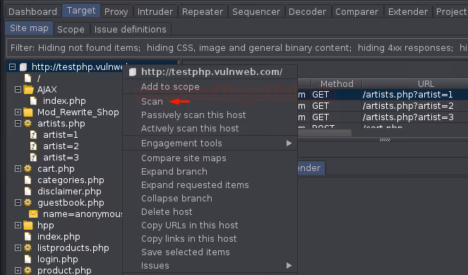 Menu contextuel sur l'URL : option Analyse pour lancer un audit