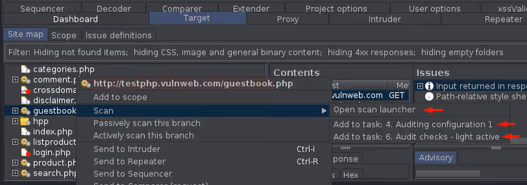 Trois options d'analyse dans le menu contextuel de l'URL : par défaut, personnalisé, bibliothèque