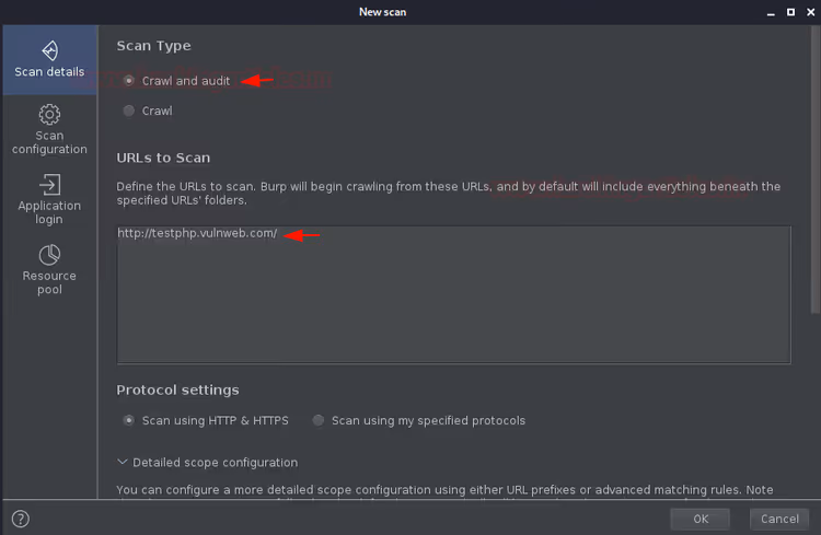 Fenêtre Nouvelle analyse avec sélection du mode Exploration et audit et champ URL