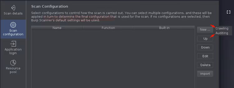 Menu de sélection : configuration de l'explorateur ou de l'audit en mode Exploration et audit
