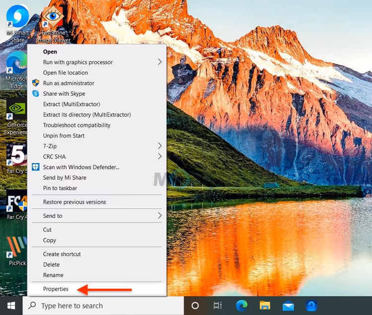 Egenskaper-vindu for Microsoft Edge-snarvei, Snarvei-fane