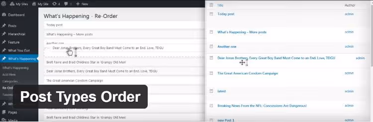 Page de l'extension Post Types Order dans l'annuaire WordPress