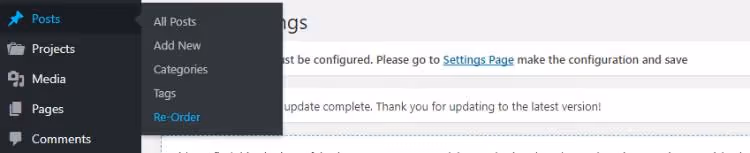 Bouton Réorganiser dans la liste des articles WordPress