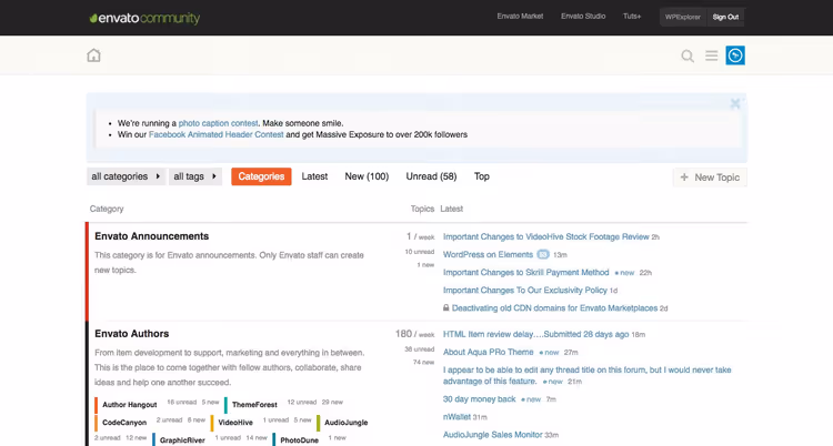Example of a WordPress forum with user discussions